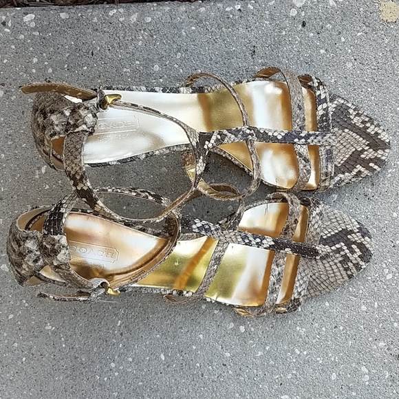 Coach Shoes | Coach Gold Snakeskin Strappy Leather Heels Sandals | Poshmark